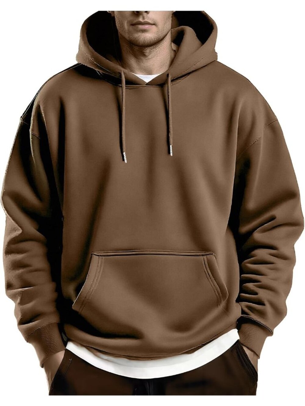 Coofandy Men's Light Brown Pullover Fleece Lined Long Sleeve Drawstring Hoodies